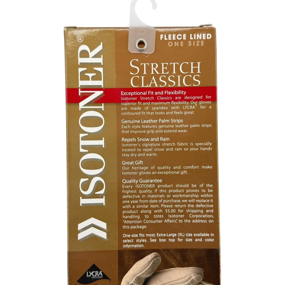 Isotoner Stretch Classics Fleece Lined Gloves Black Leather Palm Womens One Size